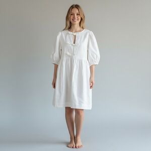 Aaron & Amber White Bow Front Puff Sleeve Babydoll Mini Dress Small MAD2869